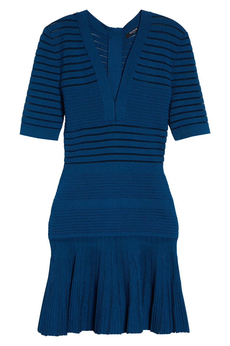 Stripe Ottoman Stitch Flounce Sweater Dress, Alternate, color, 6BR NIGHT BLUE