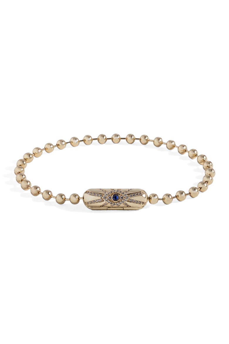 Ball Chain Barrel Closure Bracelet with Evil Eye, Main, color, Gold