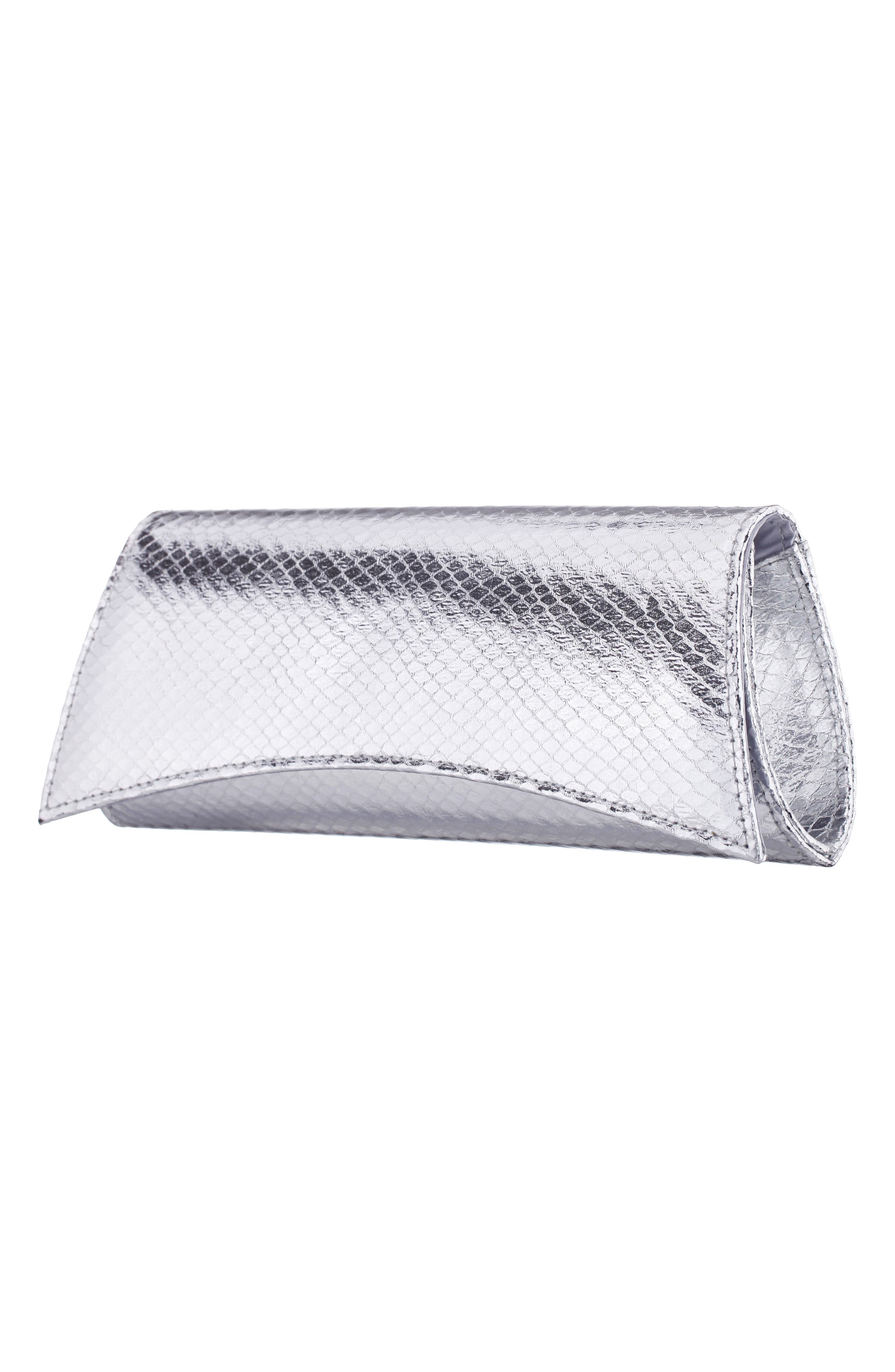 Nina Kallie Embossed Metallic Clutch, Alternate, color, Silver