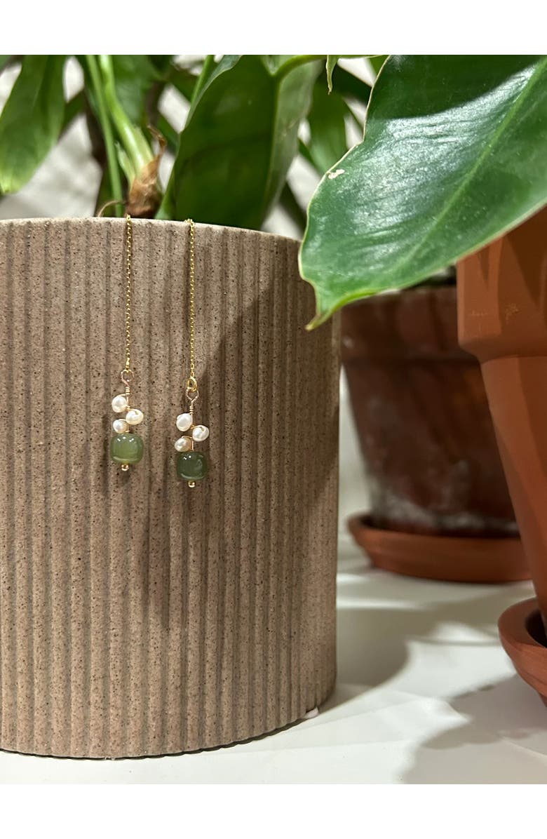 seree Madeleine Jade and freshwater pearl drop earrings, Alternate, color, Light Green