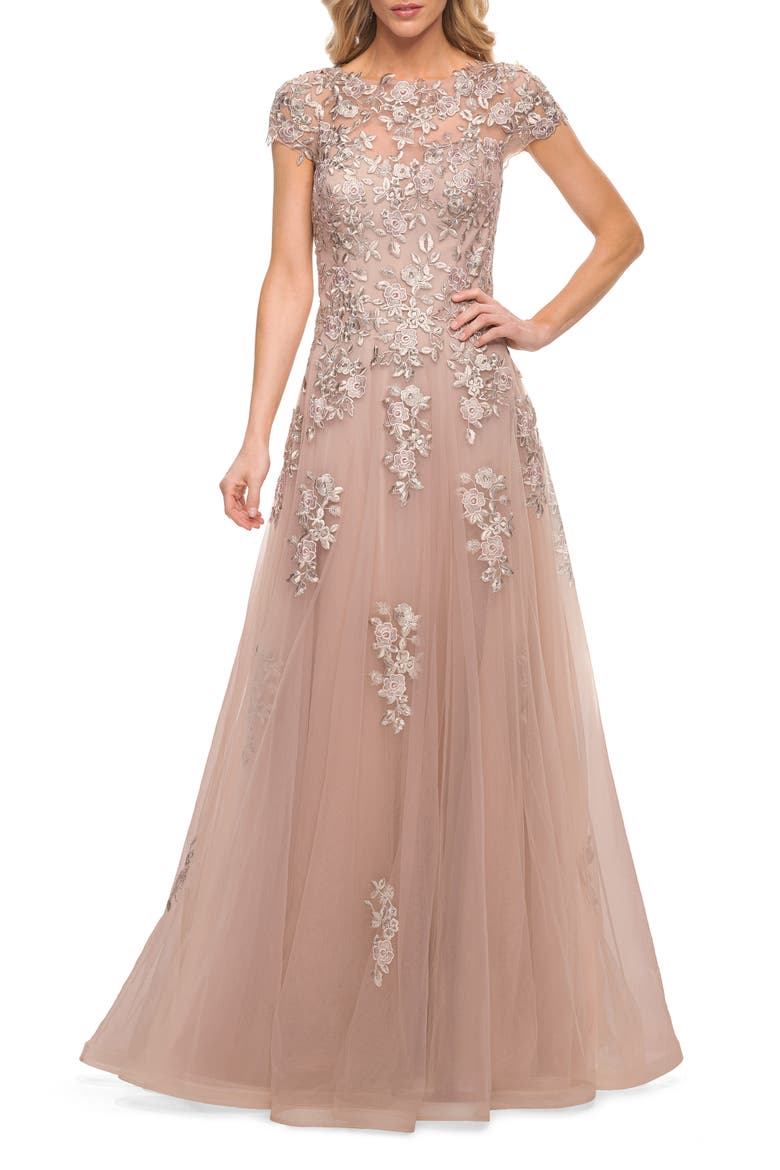 Cap Sleeve Tulle Gown, Alternate, color, BLUSH