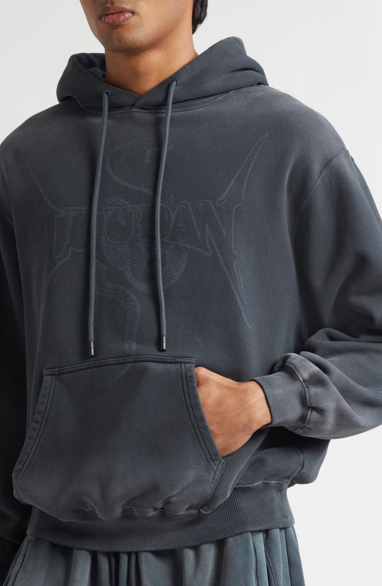 LU'U DAN Slouch Oversize Fleece Graphic Hoodie, Alternate, color, Metal Snake / Black Smoke