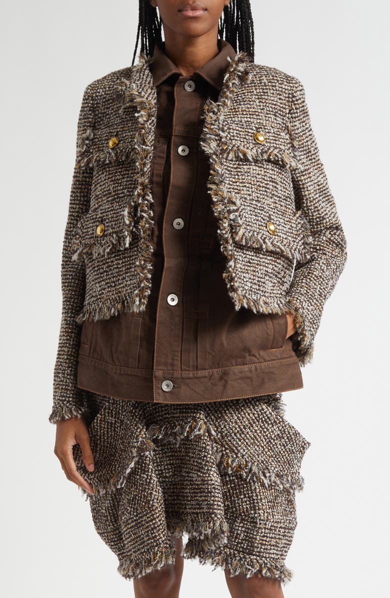 Sacai Tweed & Denim Layered Jacket, Main, color, Brown