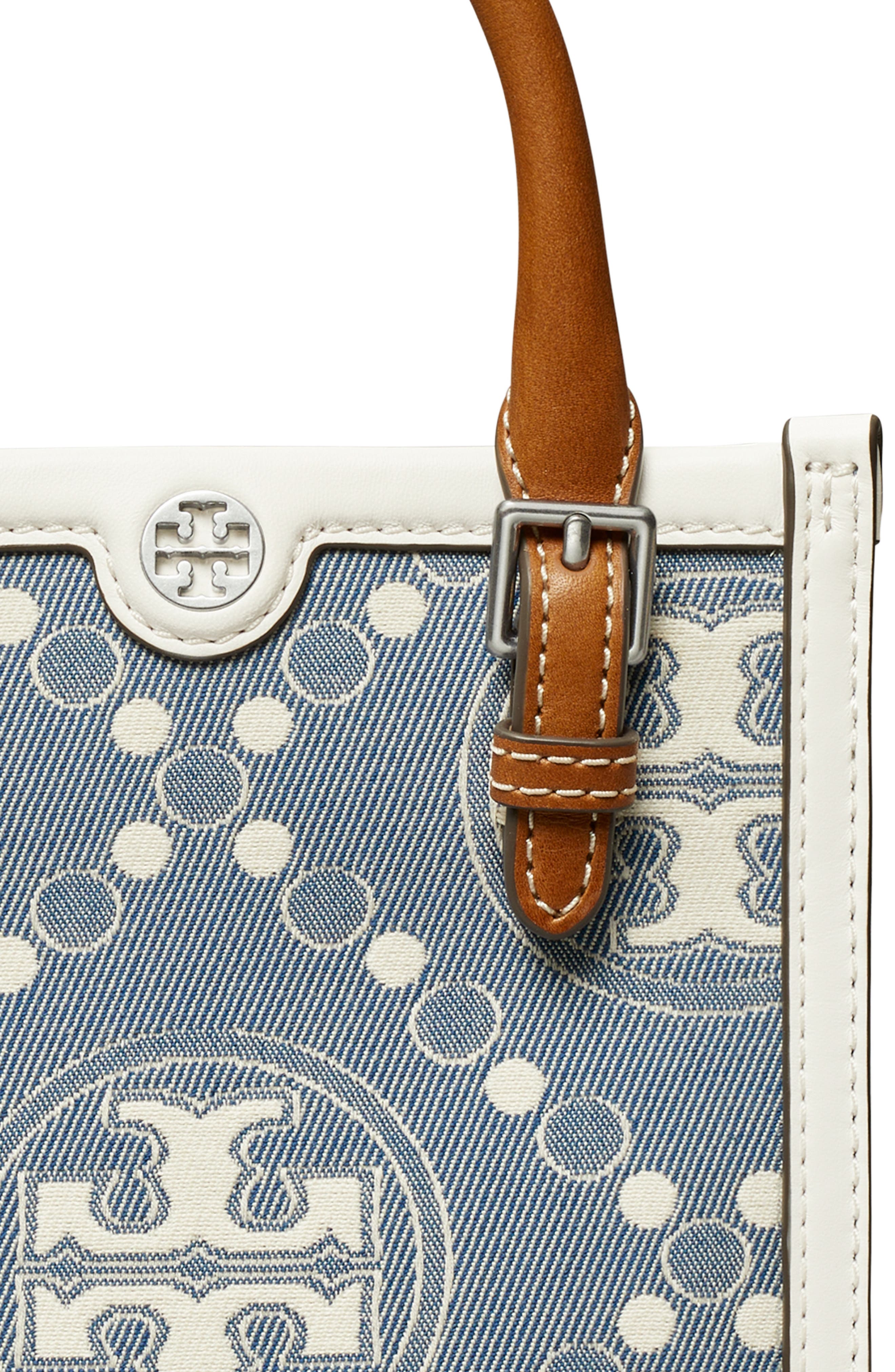 Tory Burch Mini T Monogram Denim Tote, Alternate, color, 