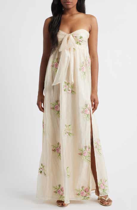 Fiona Floral Embroidery Strapless Dress
