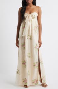 Lulus Fiona Floral Embroidery Strapless Dress