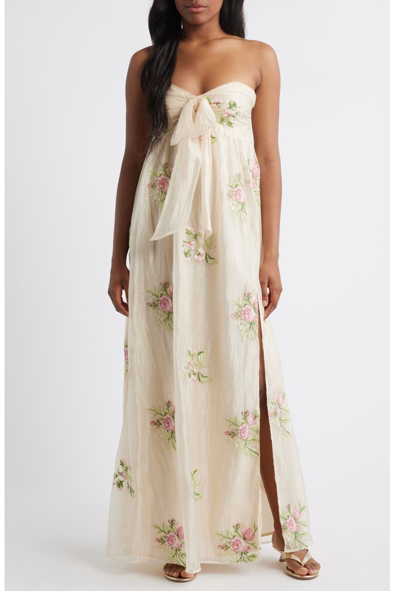 floral dress strapless LaBelle Drop Waist Pink Maxi - L Size - Women's Dresses party elegance Lulus Women's Fiona Floral Embroidery