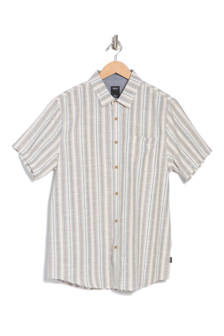 Rio Stripe Short Sleeve Button-Up Shirt, Alternate, color, WHALE