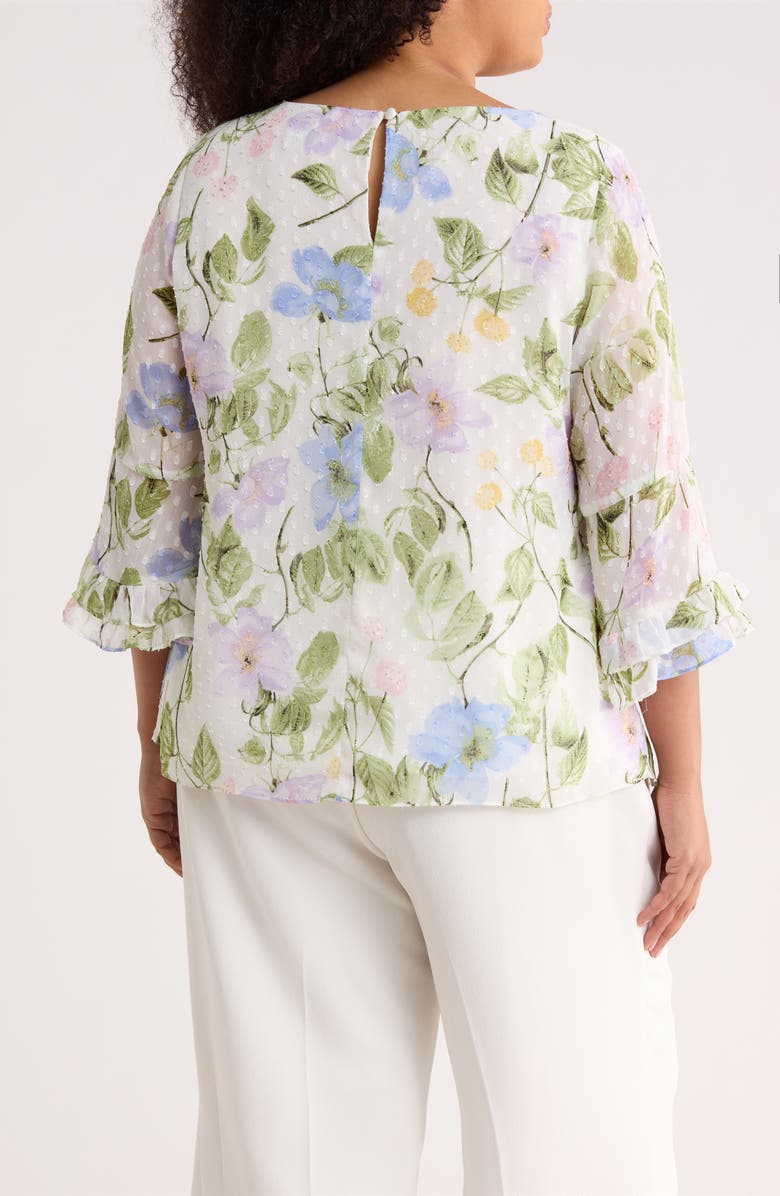 KASPER Floral Print Ruffle Sleeve Shirt, Alternate, color, Lily White Multi