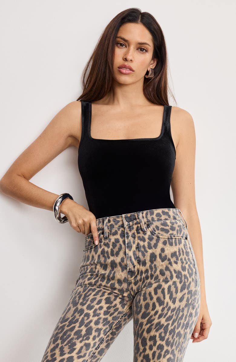 Good American Modern Tank Velvet Bodysuit, Alternate, color,