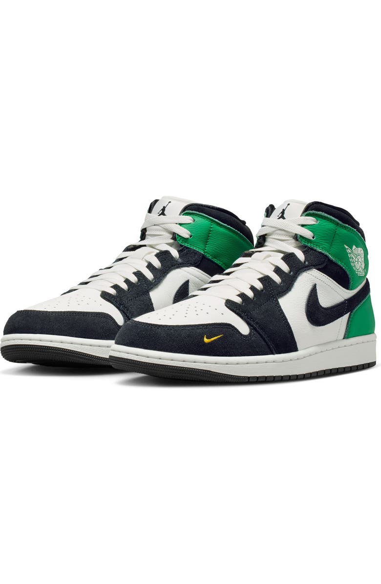 Jordan Air Jordan 1 Mid SE Basketball Sneaker, Main, color, Summit White/ Black/ Green