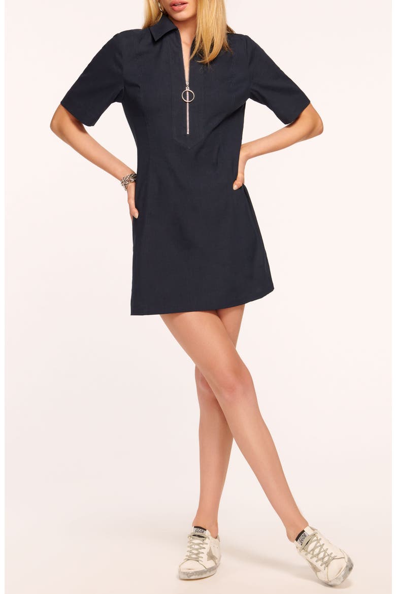 Tunechi Half Zip Linen Blend Shift Dress, Main, color, NAVY