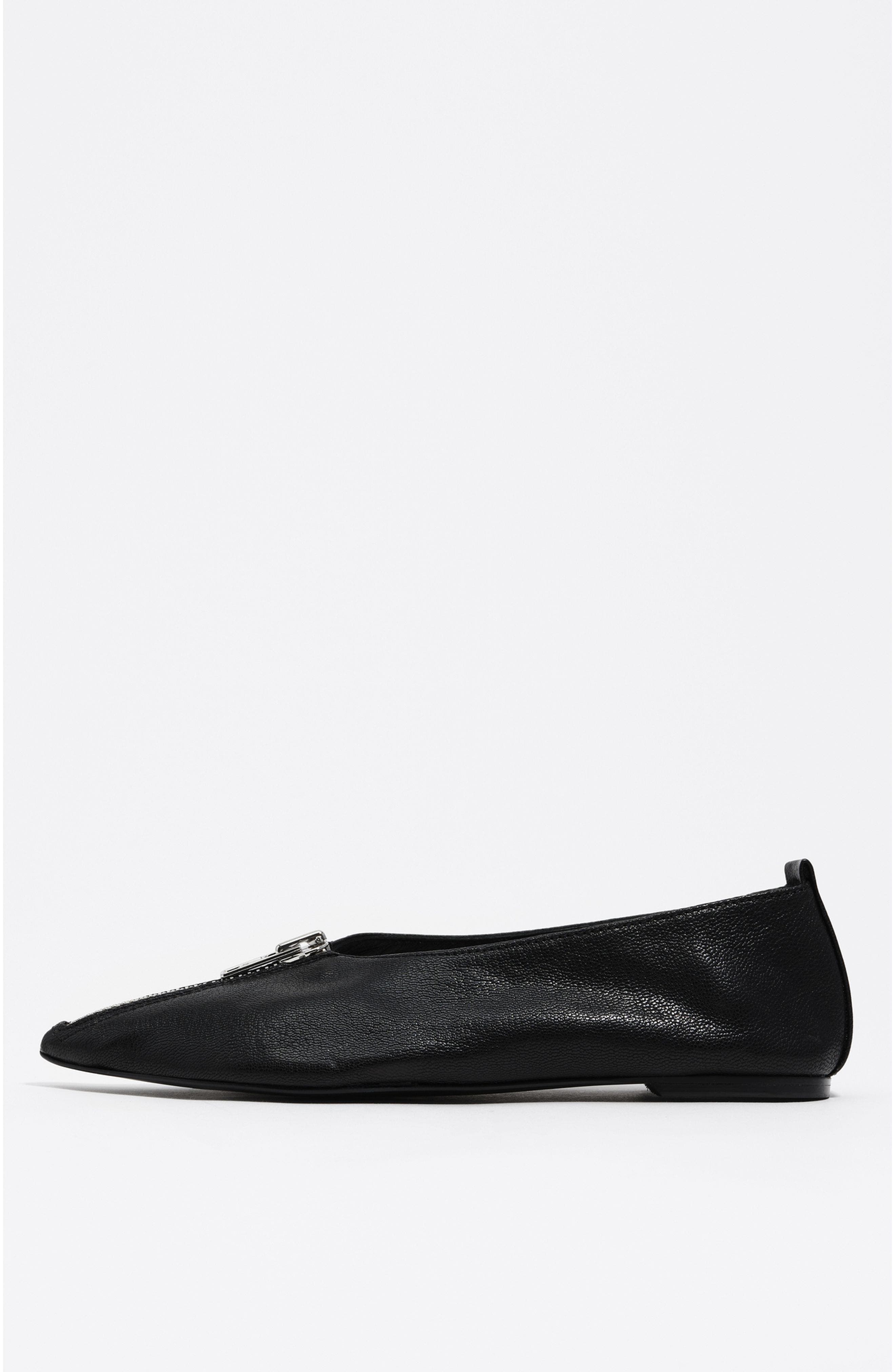 Bimba y Lola Leather Zip Toe Ballerina, Main, color, Black