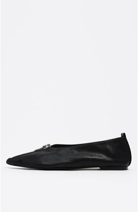 Leather Zip Toe Ballerina