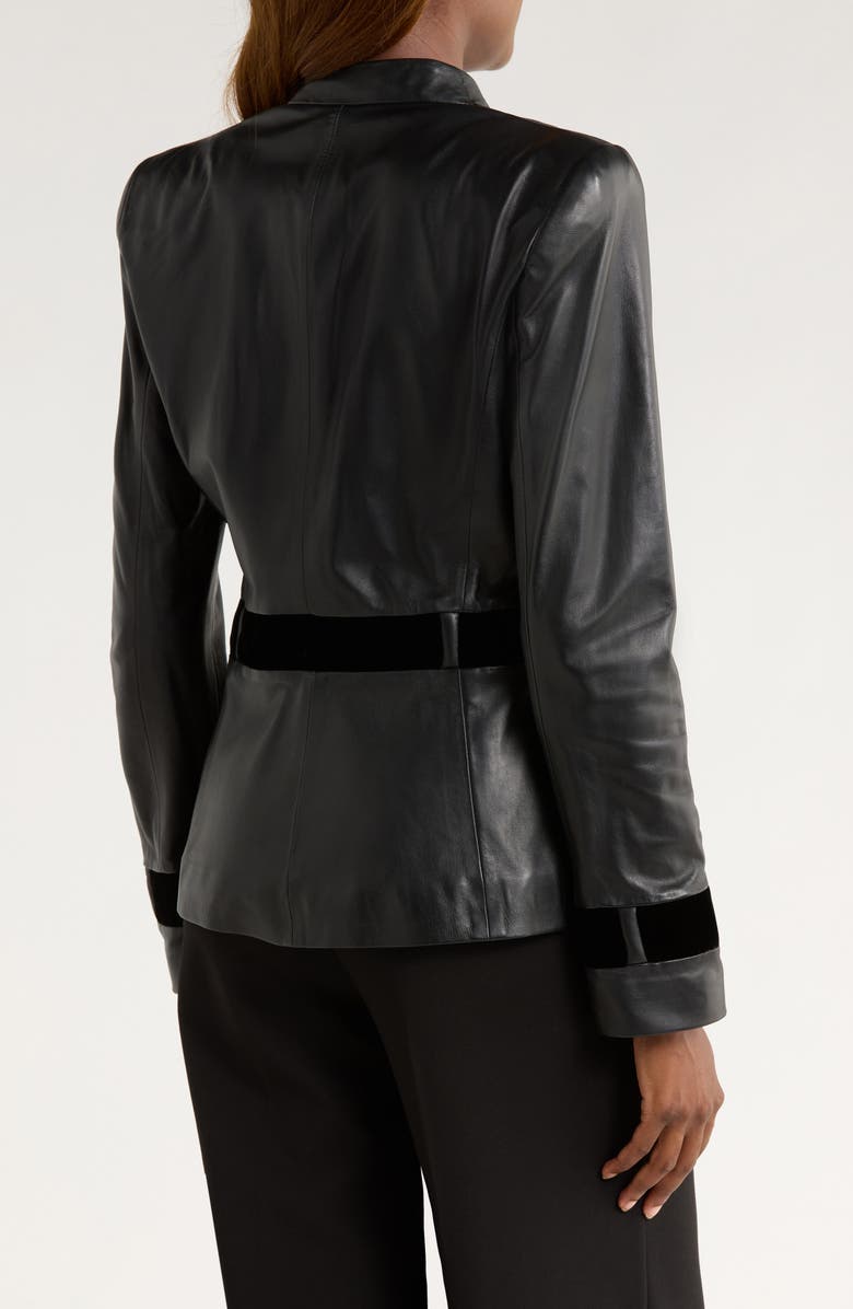 Emporio Armani Velvet Trim Leather Blazer, Alternate, color, Solid Black
