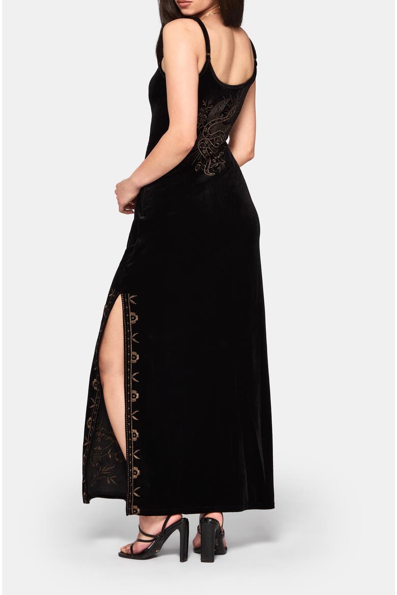 Kobra Embroidered Velour Maxi Slip Dress, Alternate, color, Black