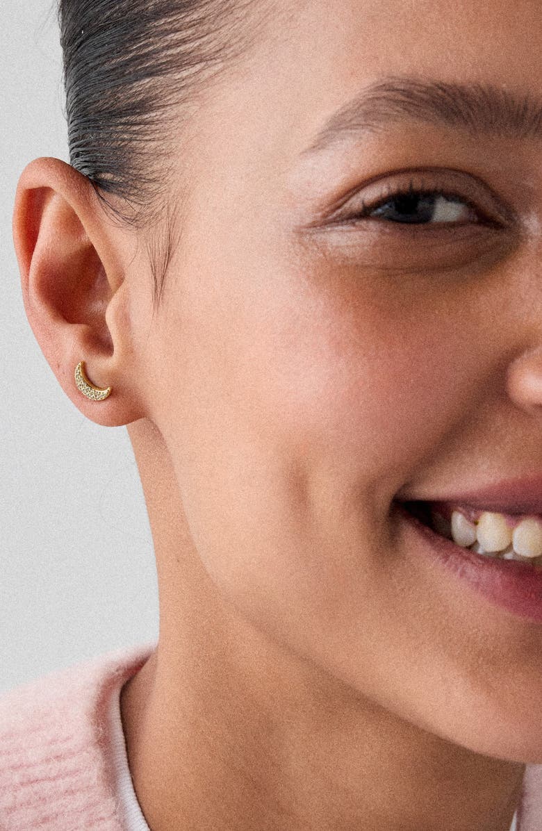 Kate Spade New York pavé moon stud earrings, Alternate, color, Clear/ Gold