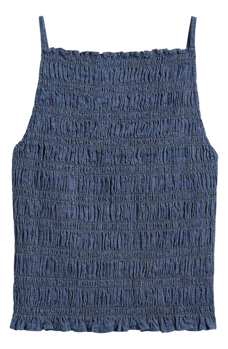 Madewell Denim Smocked Tank, Main, color, Dark Cove Wash