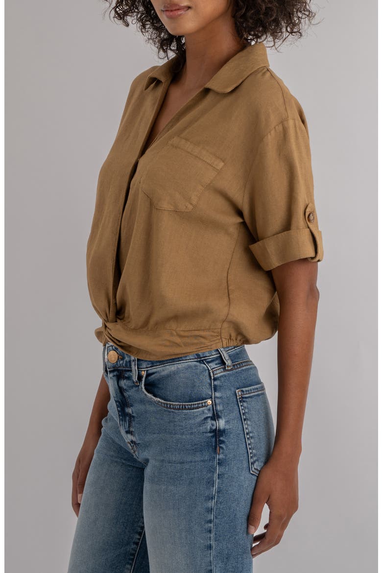 Rebel Knot Front Linen Blend Top, Alternate, color, WOOD