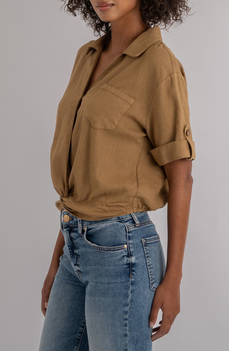 KUT from the Kloth Rebel Knot Front Linen Blend Top, Alternate, color, Wood