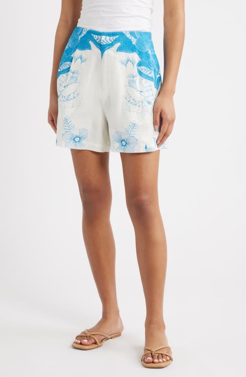 Sebastian Placed Print Cotton & Linen Shorts