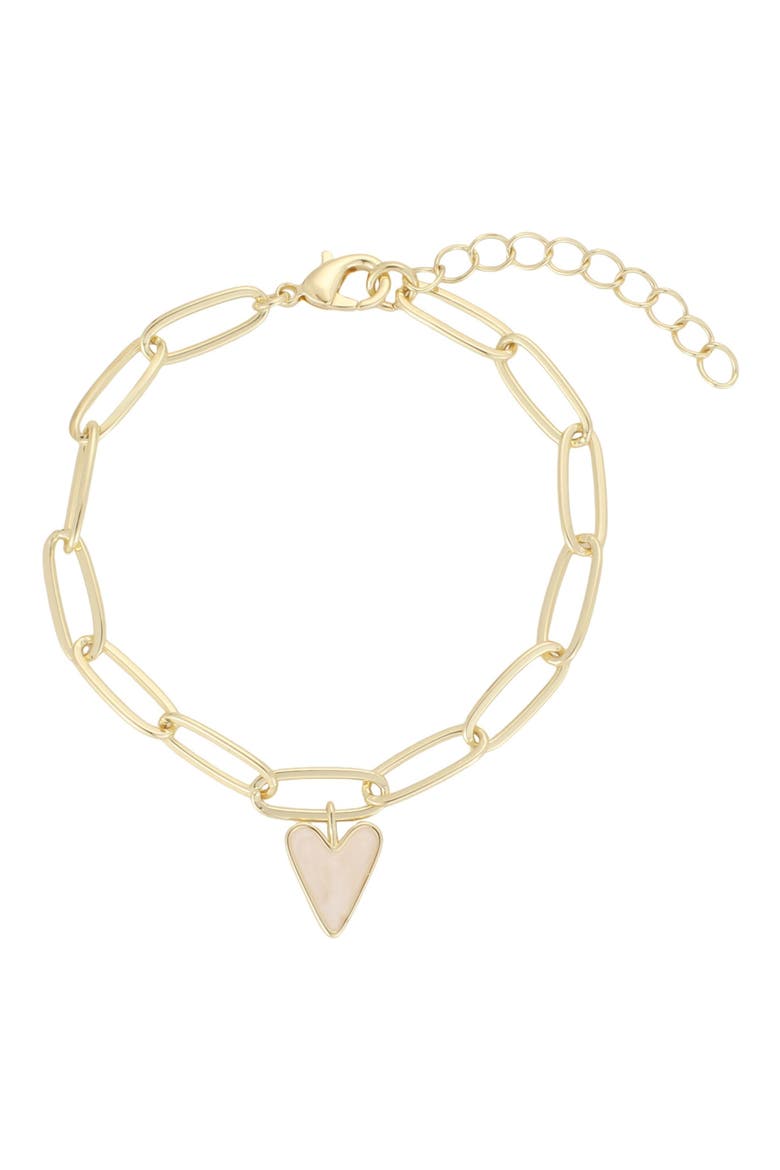 Heart Pendant Paperclip Chain Bracelet, Main, color, WHITE/ GOLD