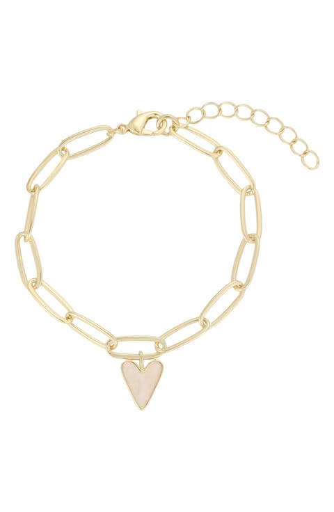 Heart Pendant Paperclip Chain Bracelet
