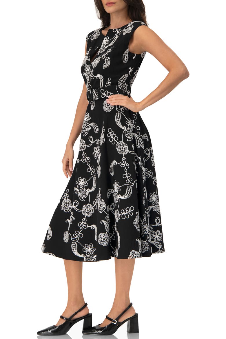 Embroidered Belted Midi Dress, Alternate, color, Black