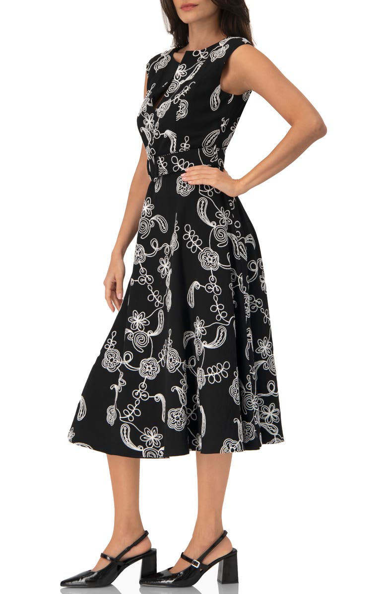 IVONNE Embroidered Belted Midi Dress, Alternate, color, Black