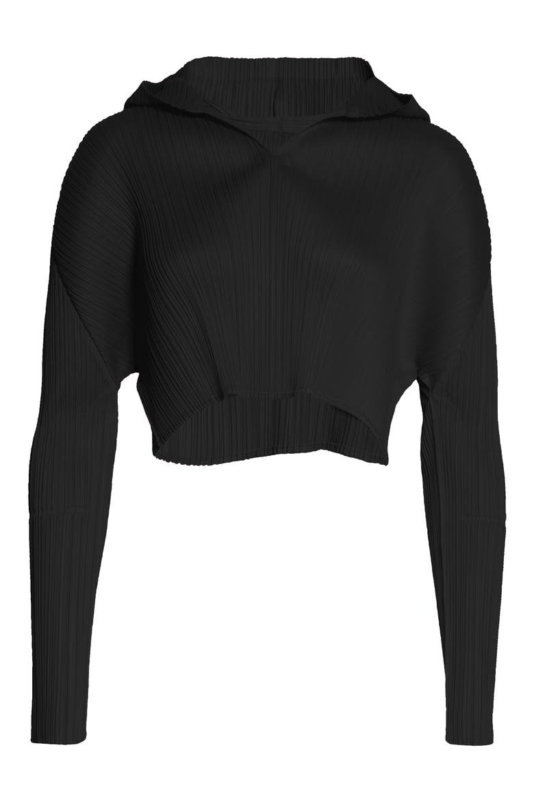 Pleated Crop Hoodie, Alternate, color, BLACK