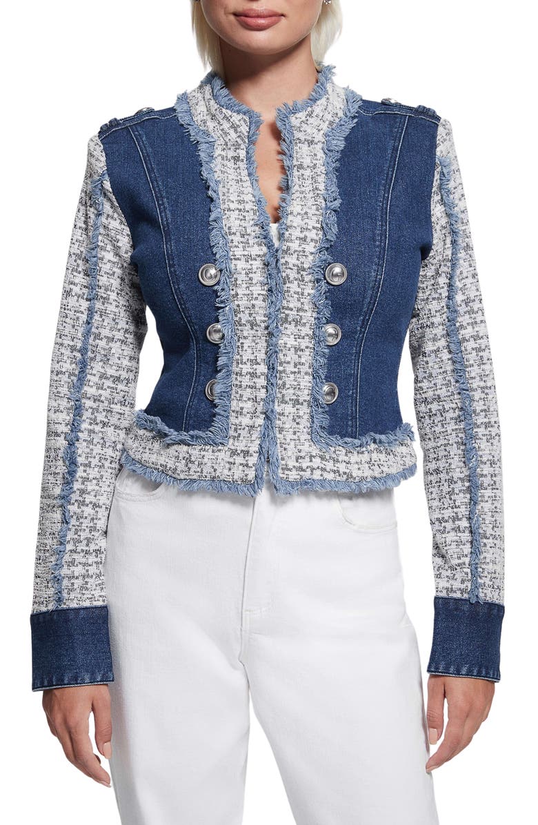 GUESS Runway Tweed Denim Jacket, Main, color, Manon Wash