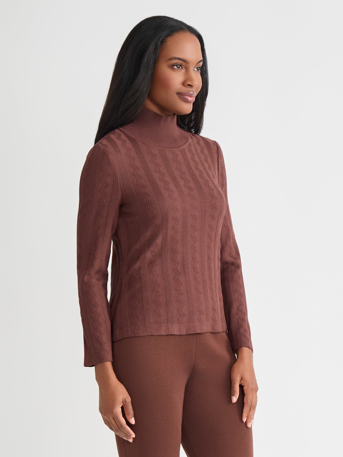 Mock Neck Tonal Soft Knit Top - image 2