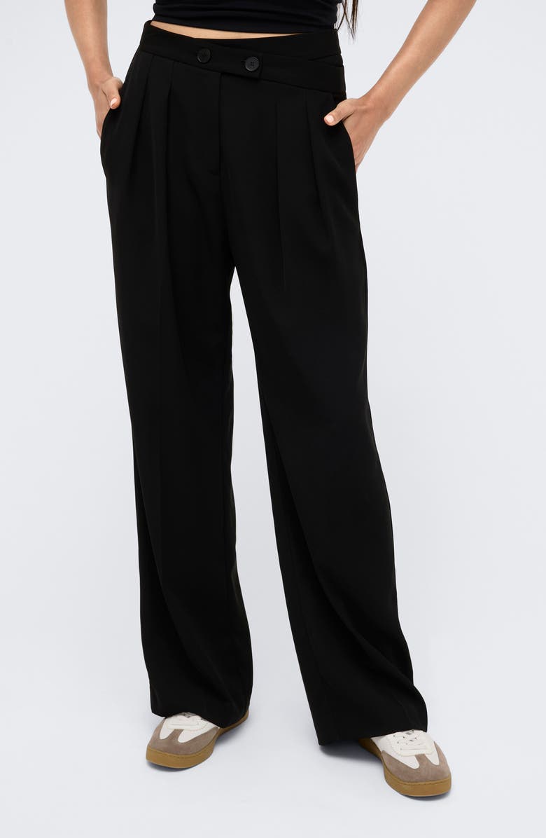 Kenneth Cole Crisscross Waist Wide Leg Pants, Main, color, Black
