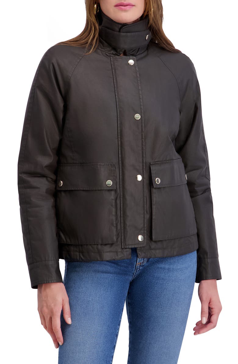 Kensie Water Resistant Waxed Cotton Barn Jacket, Alternate, color, Chocolate