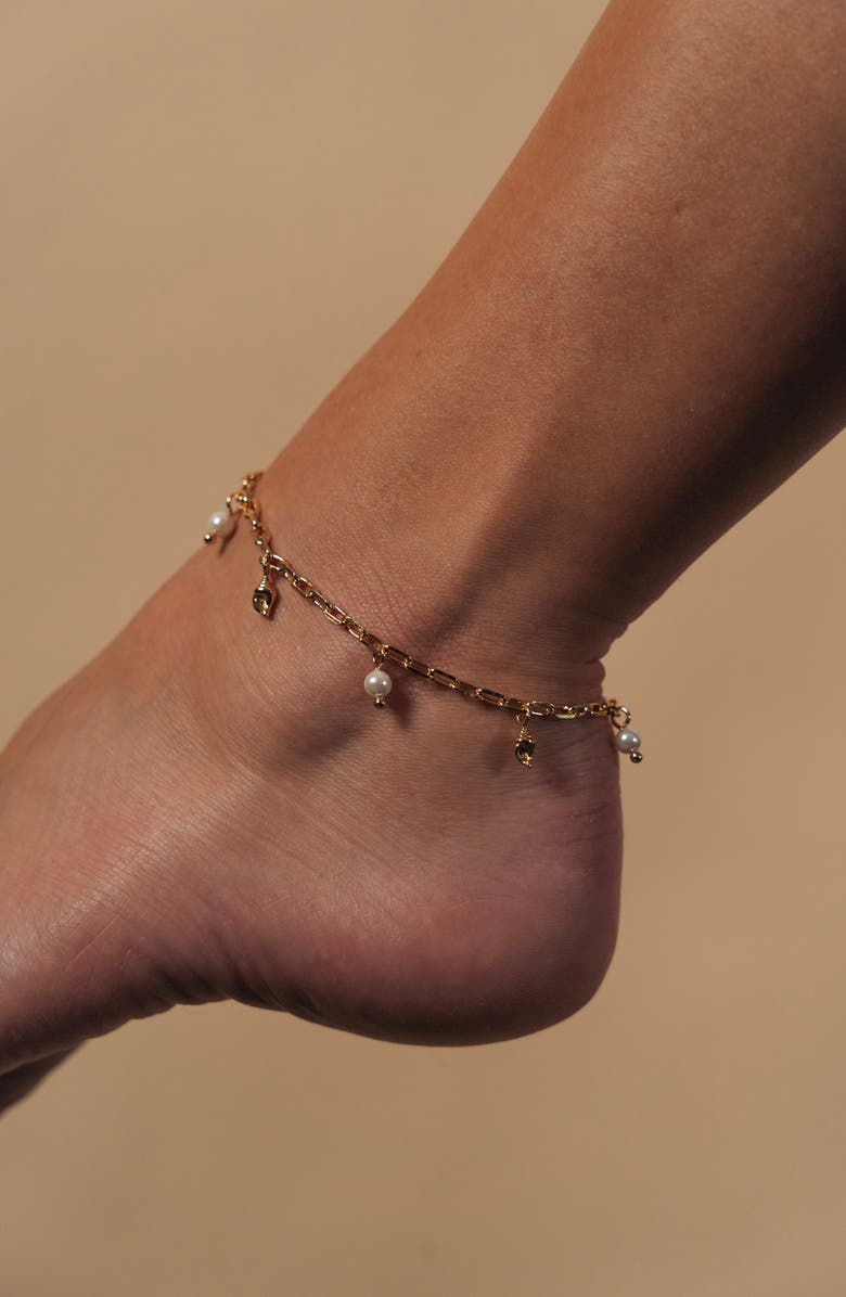 Sterling Forever Beverly Freshwater Pearl Charm Anklet, Alternate, color, 