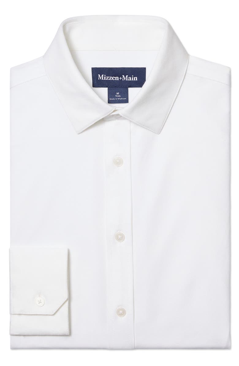 Mizzen+Main Newport Solid White Knit Cotton Blend Button-Up Shirt, Alternate, color, White