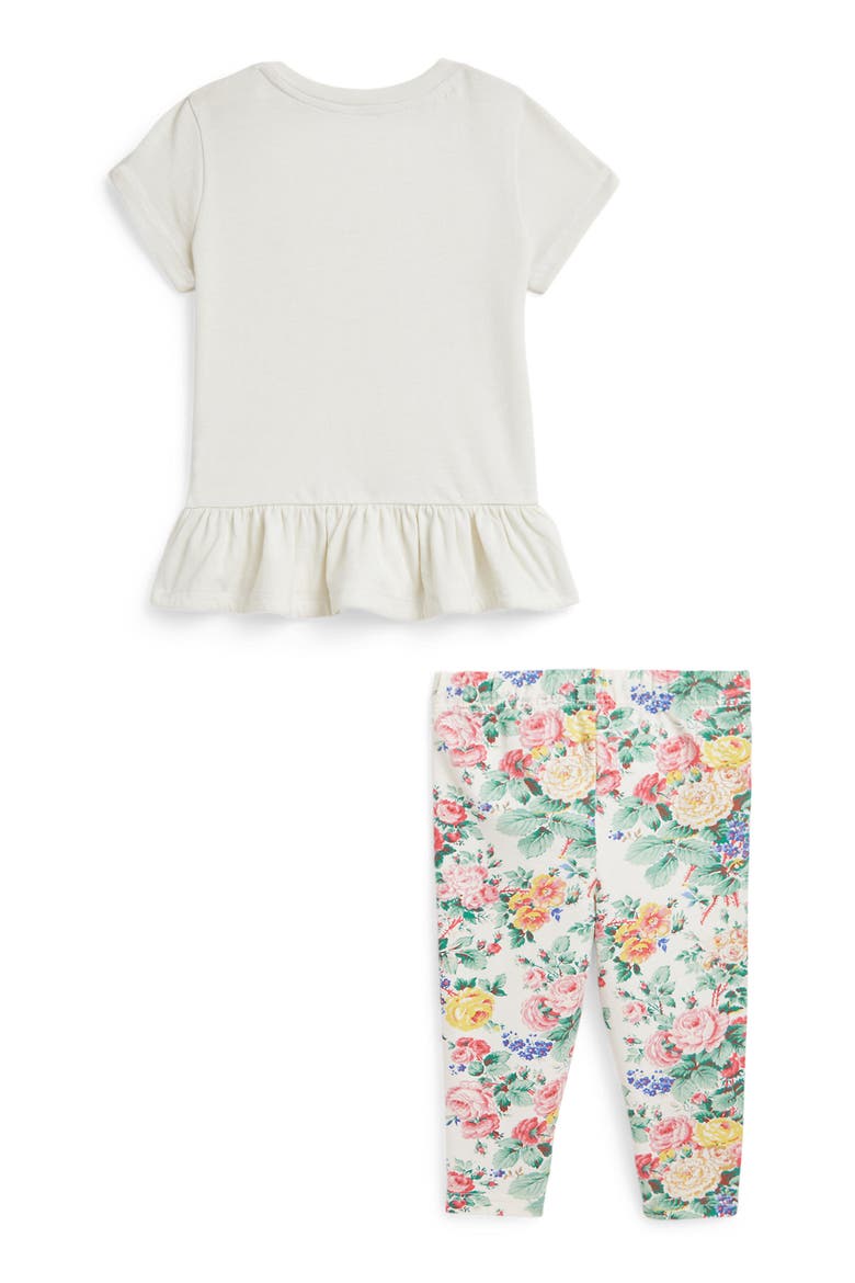 Logo Appliqué Cotton Peplum Graphic T-Shirt & Floral Leggings Set, Alternate, color, NEVIS/PORTIA FLORAL W/ PINK PP