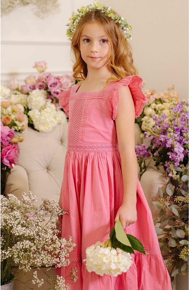 Hope & Henry Girls' Organic Flutter Sleeve Maxi Dress, Kids, Alternate, color,