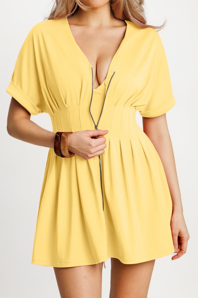 Zip Front Two-Piece Sculpting Mini Dress, Alternate, color, Yellow