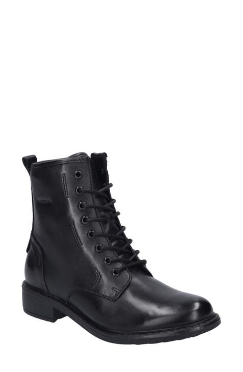 Black lace up flat boots womens on sale