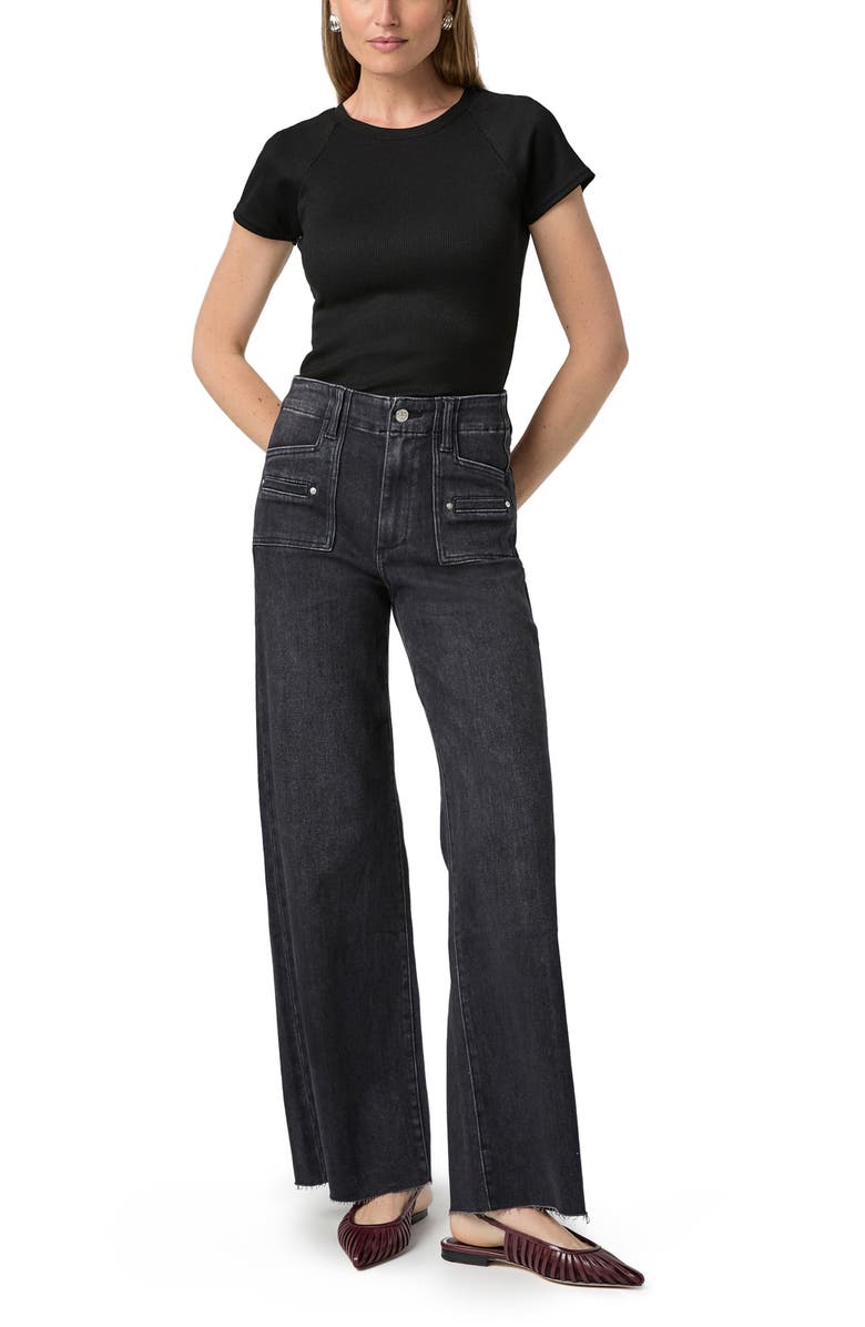 PAIGE Anessa Welt Pocket High Waist Wide Leg Jeans, Alternate, color, Space Black