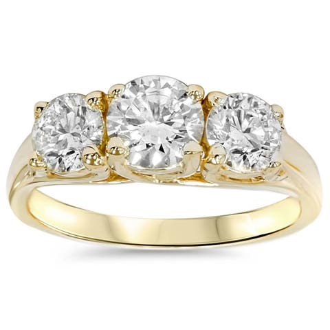 2ct Three Stone Diamond Engagement 14K Gold Ring