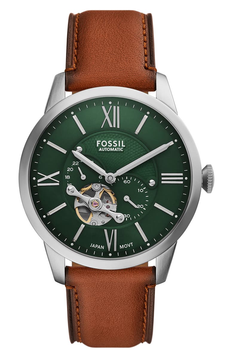 Fossil Townsman Automatic Leather Strap Watch, 44mm, Main, color, 