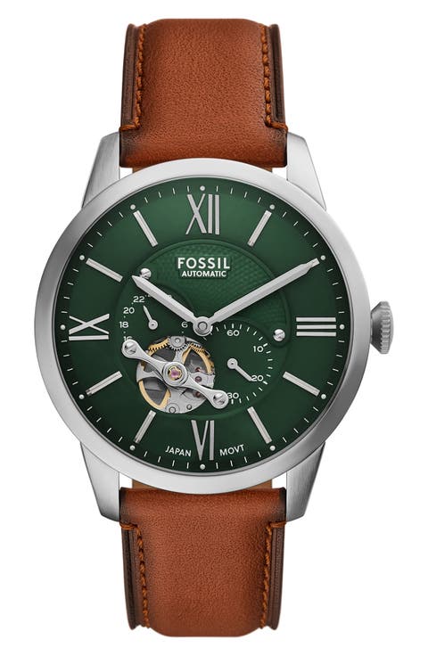Townsman Automatic Leather Strap Watch, 44mm