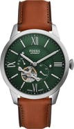 Fossil Townsman Automatic Leather Strap Watch, 44mm