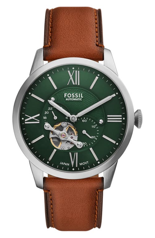 Fossil Men's Townsman Automatic Brown Leather Watch, 44mm
