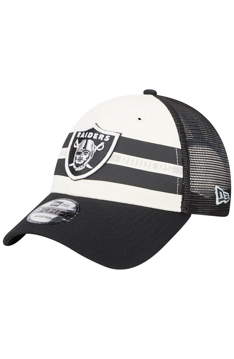 New Era Men's New Era Cream/Black Las Vegas Raiders Team Stripe Trucker 9FORTY Snapback Hat, Main, color, Cream