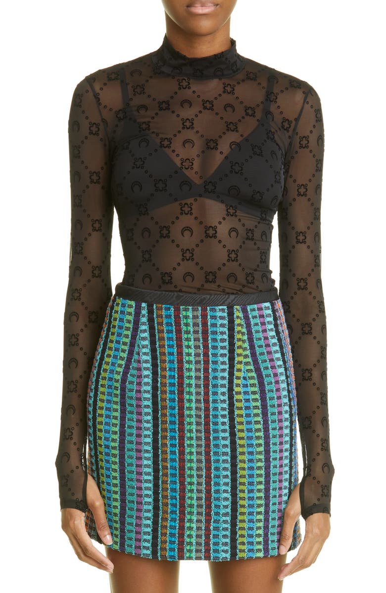 Marine Serre Moonogram Flocked Mesh Top, Main, color,
