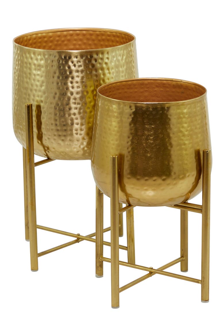 Goldtone Metal Modern Planter with Removable Stand - Set of 2, Alternate, color, GOLD