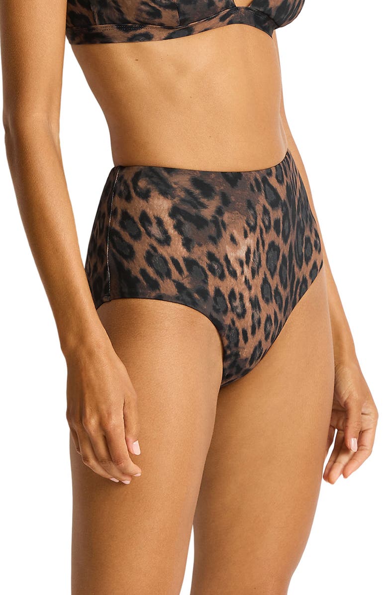 Sea Level Savanna High Waist Bikini Bottoms, Alternate, color, Chocolate